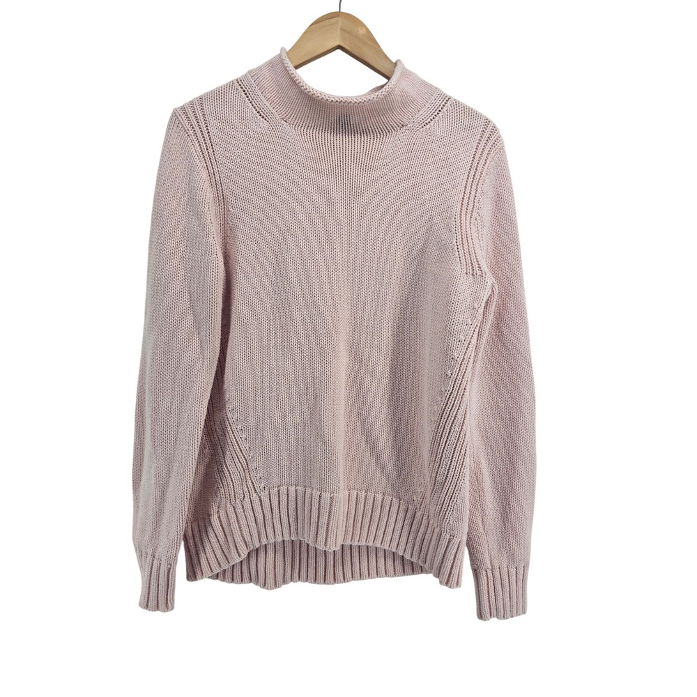 J.Crew Sweater Womens M Always Mock Neck Pink Cotton Shaker Knit EUC
